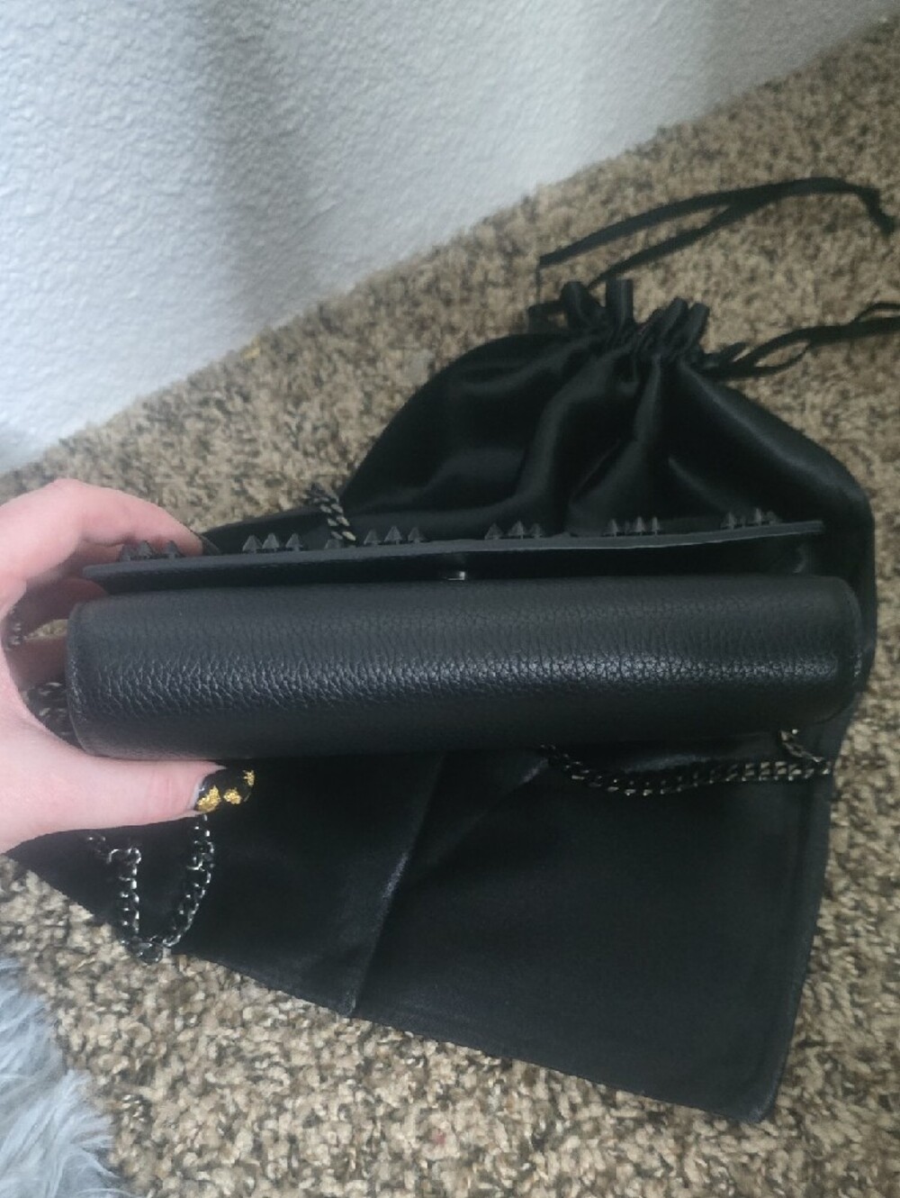 Christian Louboutin Palmona Black On Black W Gunmetal Chain/Red Interior(GOOD)🖤 - Picture 12 of 16